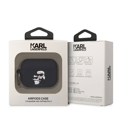 Apple Airpods Pro 2 Kılıf Karl Lagerfeld Orjinal Lisanslı Karl & Choupette 3D Silikon Kapak Siyah