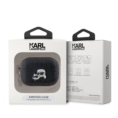 Apple Airpods Pro 2 Kılıf Karl Lagerfeld Orjinal Lisanslı Monogram Silikon Kapak Siyah