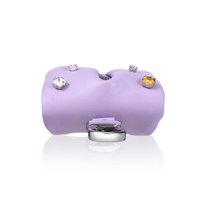 Apple Airpods Pro 2 Kılıf PU Deri Çanta Tasarımlı Taşlı Pynana Sugar Cube Serisi Kapak Mor