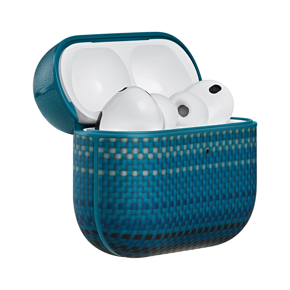 Apple Airpods Pro 3 Kılıf Aramid Fiber Pitaka Tactile Woven Sunset-Moonrise Serisi Kapak Mavi