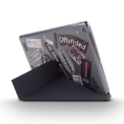 Apple iPad 10.2 2021 (9.Nesil) Kılıf SkinArma Sticker Tasarımlı Arkası Şeffaf Standlı Mageru Kılıf Siyah