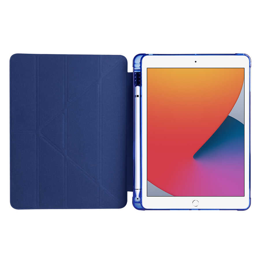 Apple iPad 9.7 2017 (5.Nesil) Kılıf Zore Tri Folding Kalem Bölmeli Standlı Kılıf Mavi