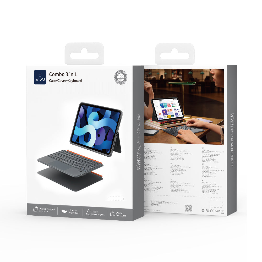 Apple iPad Air 10.9 2020 (4.Nesil) Wiwu MK-005 Combo 3in1 Kalem Bölmeli Klavyeli Standlı Kılıf