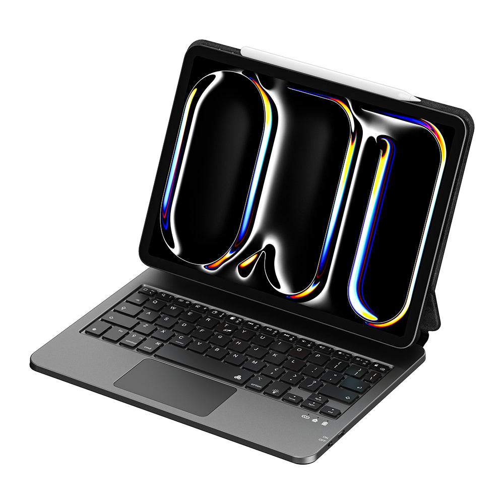 Apple iPad Air 10.9 2022 (5.Nesil) Wiwu MK-003 Gizli Kalem Bölmeli Klavyeli Standlı Kılıf Siyah