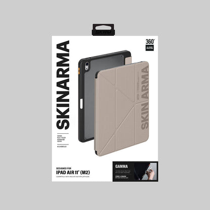 Apple iPad Air 11 2024 Kılıf SkinArma Kabartma Baskı Tasarımlı 360 Tam Koruma Arkası Şeffaf Standlı Gamma Kılıf Gold