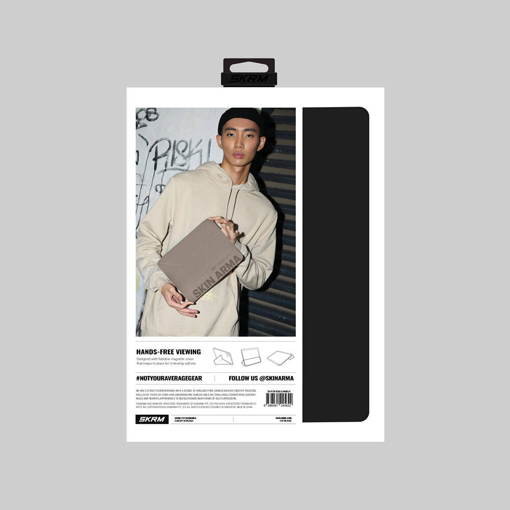 Apple iPad Air 11 2024 Kılıf SkinArma Kabartma Baskı Tasarımlı 360 Tam Koruma Arkası Şeffaf Standlı Gamma Kılıf Gold