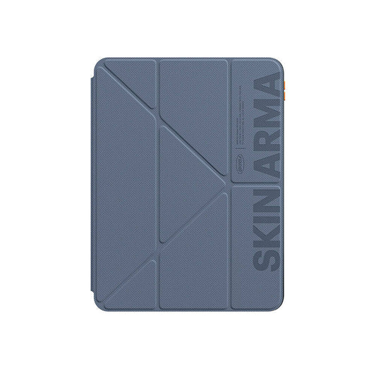 Apple iPad Air 11 2024 Kılıf SkinArma Kabartma Baskı Tasarımlı 360 Tam Koruma Arkası Şeffaf Standlı Gamma Kılıf Mavi Açık