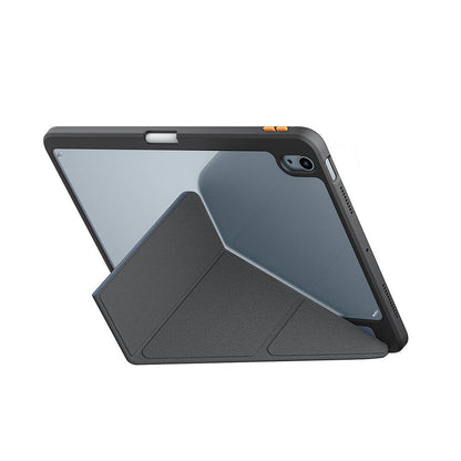 Apple iPad Air 11 2024 Kılıf SkinArma Kabartma Baskı Tasarımlı 360 Tam Koruma Arkası Şeffaf Standlı Gamma Kılıf Mavi Açık