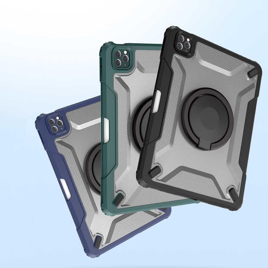Apple iPad Air 11 2024 Wiwu Mecha Dönebilen Standlı Tablet Kılıfı Siyah