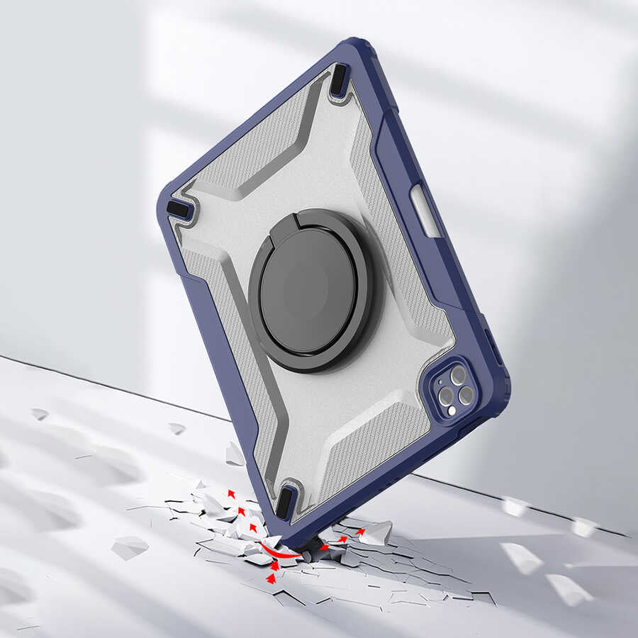 Apple iPad Air 11 2024 Wiwu Mecha Dönebilen Standlı Tablet Kılıfı Mavi