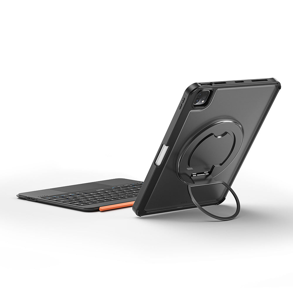 Apple iPad Air 11 2024 Wiwu MK-007 Combo Pro Kalem Bölmeli Klavyeli Standlı Kılıf Siyah
