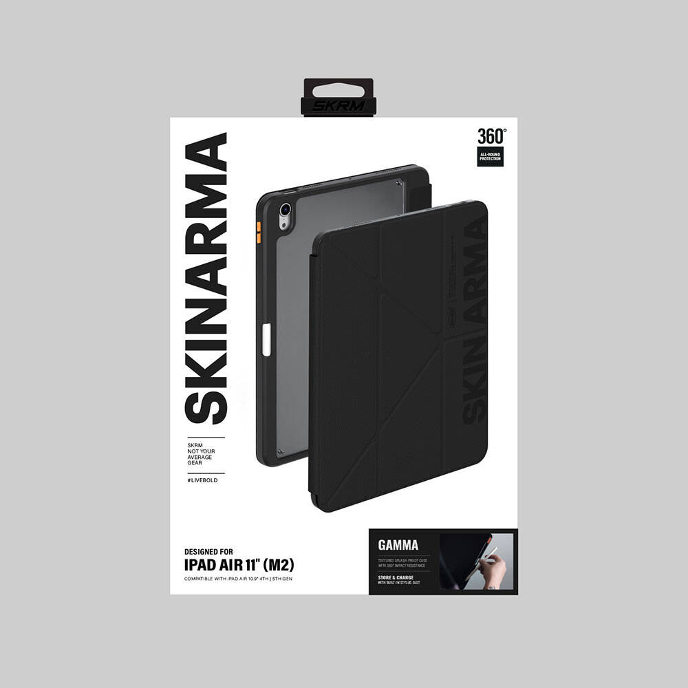 Apple iPad Air 11 2025 M3 Kılıf SkinArma Kabartma Baskı Tasarımlı 360 Tam Koruma Arkası Şeffaf Standlı Gamma Kılıf Mavi Açık