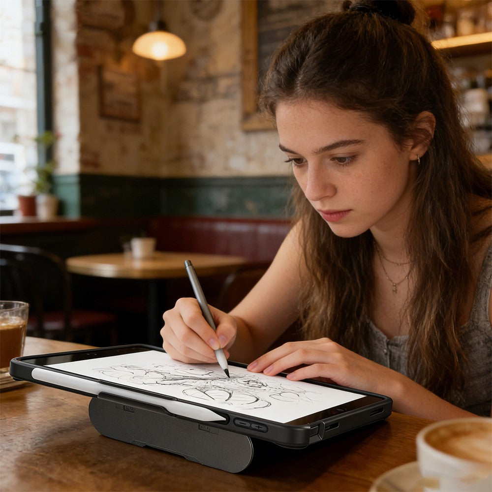 Apple iPad Pro 11 2021 (3.Nesil) Mutural AlloyKick Serisi Kalem Bölmeli Alüminyum Standlı Tablet Kılıfı