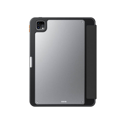 Apple iPad Pro 11 2024 Kılıf SkinArma Kabartma Baskı Tasarımlı 360 Tam Koruma Arkası Şeffaf Standlı Gamma Kılıf Siyah