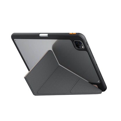 Apple iPad Pro 11 2024 Kılıf SkinArma Kabartma Baskı Tasarımlı 360 Tam Koruma Arkası Şeffaf Standlı Gamma Kılıf Gold