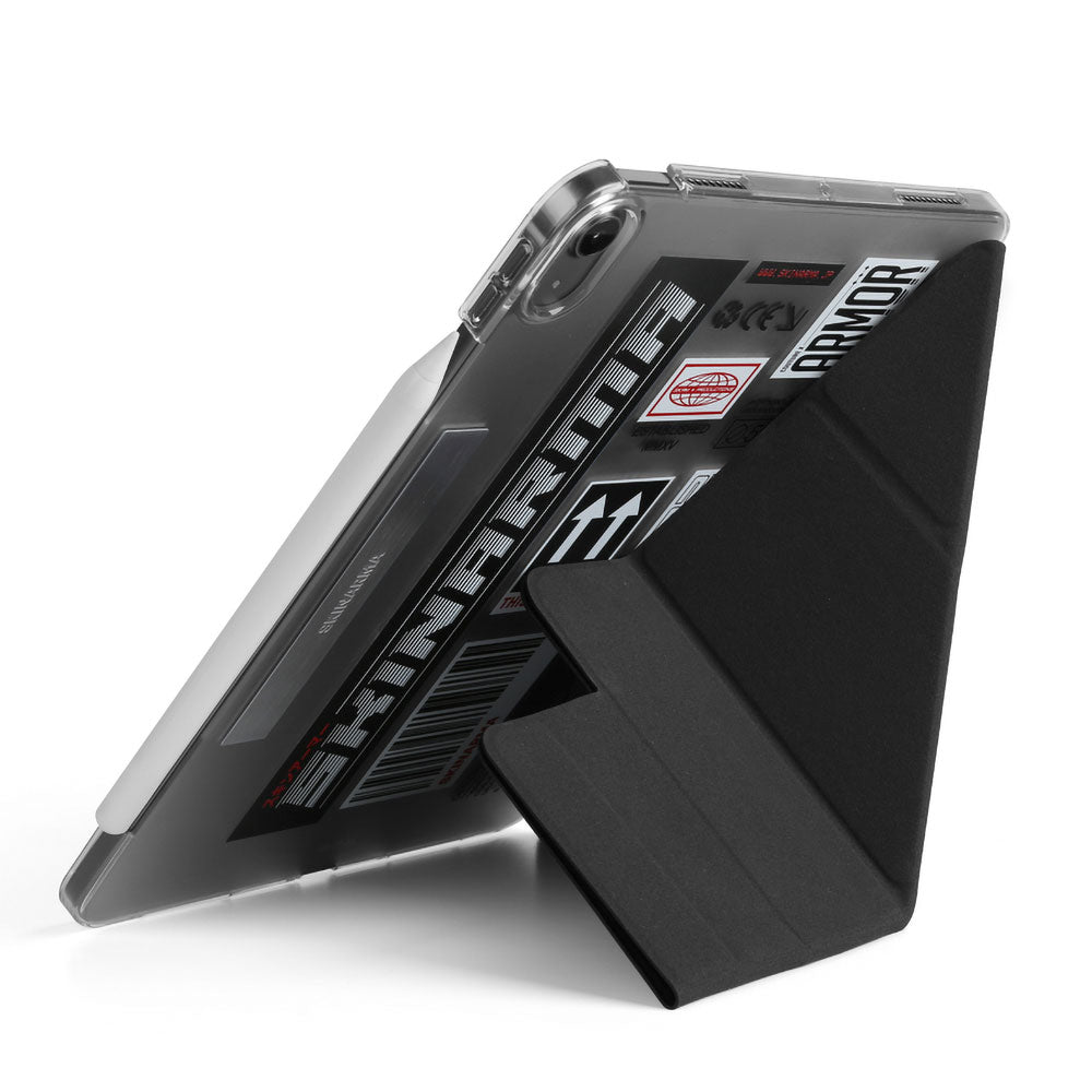 Apple iPad Pro 11 2024 Kılıf SkinArma Sticker Tasarımlı Kalemlikli Arkası Şeffaf Standlı Magnetik Taito Kılıf Siyah