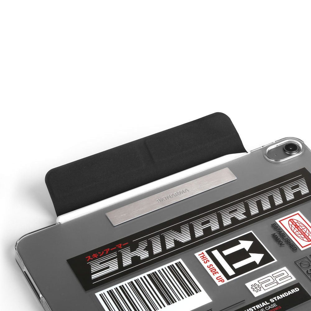 Apple iPad Pro 11 2024 Kılıf SkinArma Sticker Tasarımlı Kalemlikli Arkası Şeffaf Standlı Magnetik Taito Kılıf Siyah