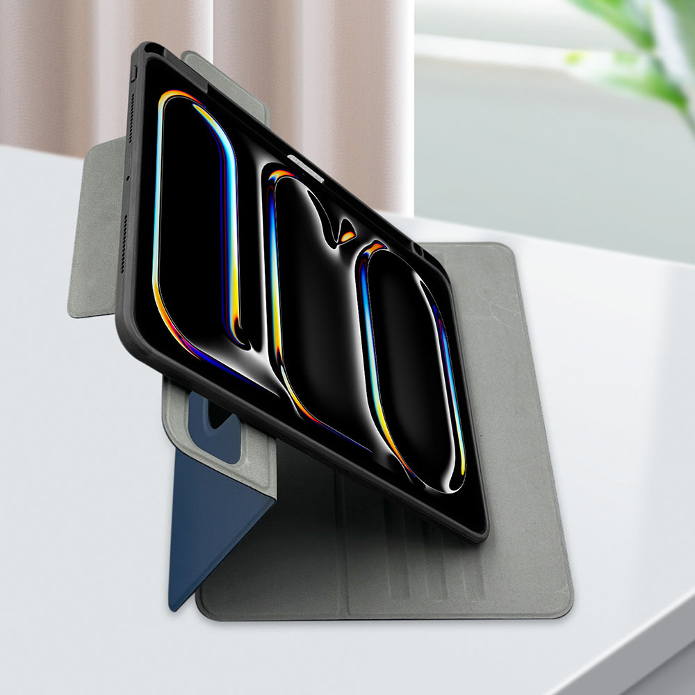 Apple iPad Pro 11 2024 Raptic Spin Detachable Folio PU Ayrılabilir Kalem Bölmeli Standlı Kılıf Lacivert