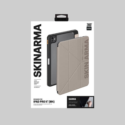 Apple iPad Pro 11 2025 M5 Kılıf SkinArma Kabartma Baskı Tasarımlı 360 Tam Koruma Arkası Şeffaf Standlı Gamma Kılıf Siyah