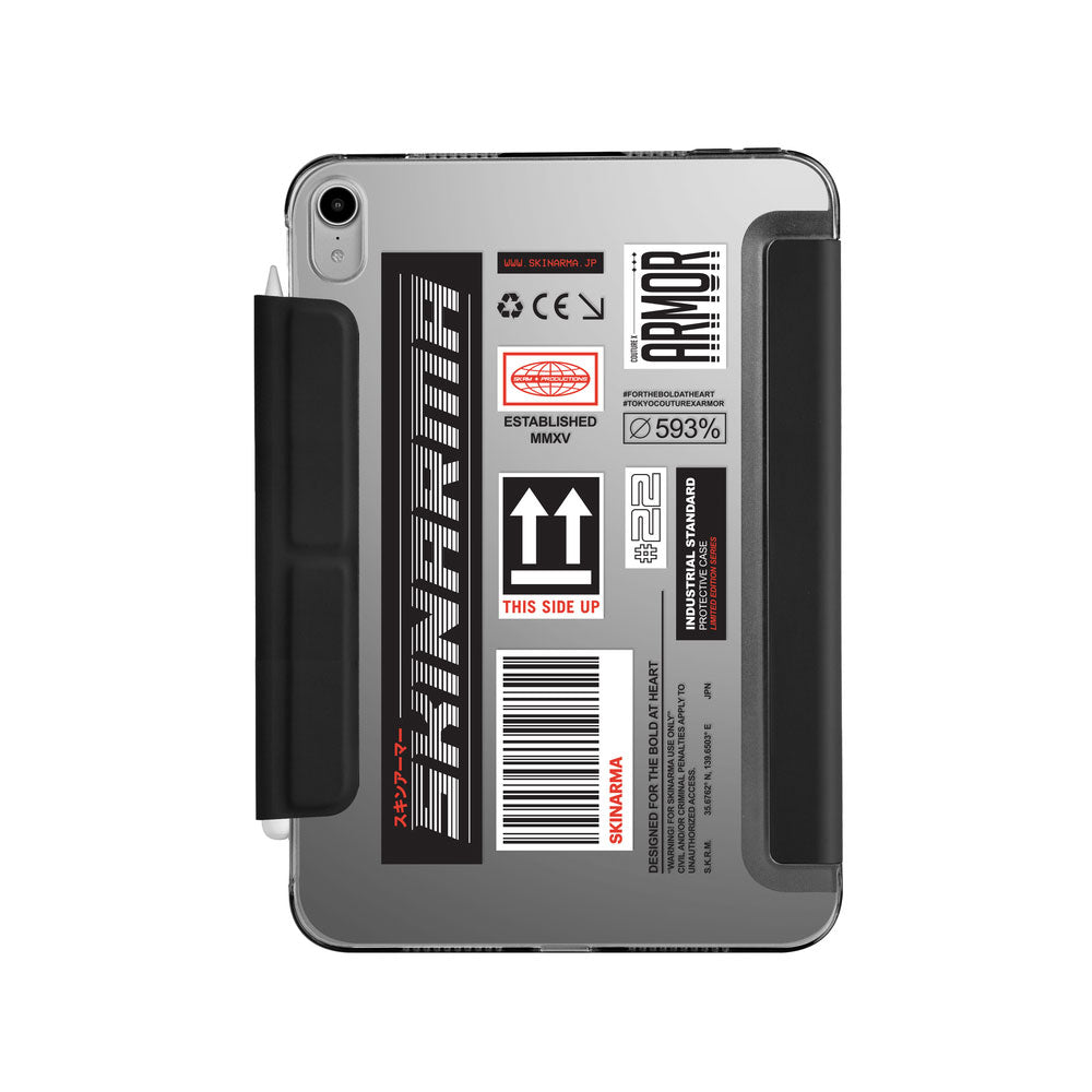 Apple iPad Pro 11 2025 M5 Kılıf SkinArma Sticker Tasarımlı Kalemlikli Arkası Şeffaf Standlı Magnetik Taito Kılıf Siyah