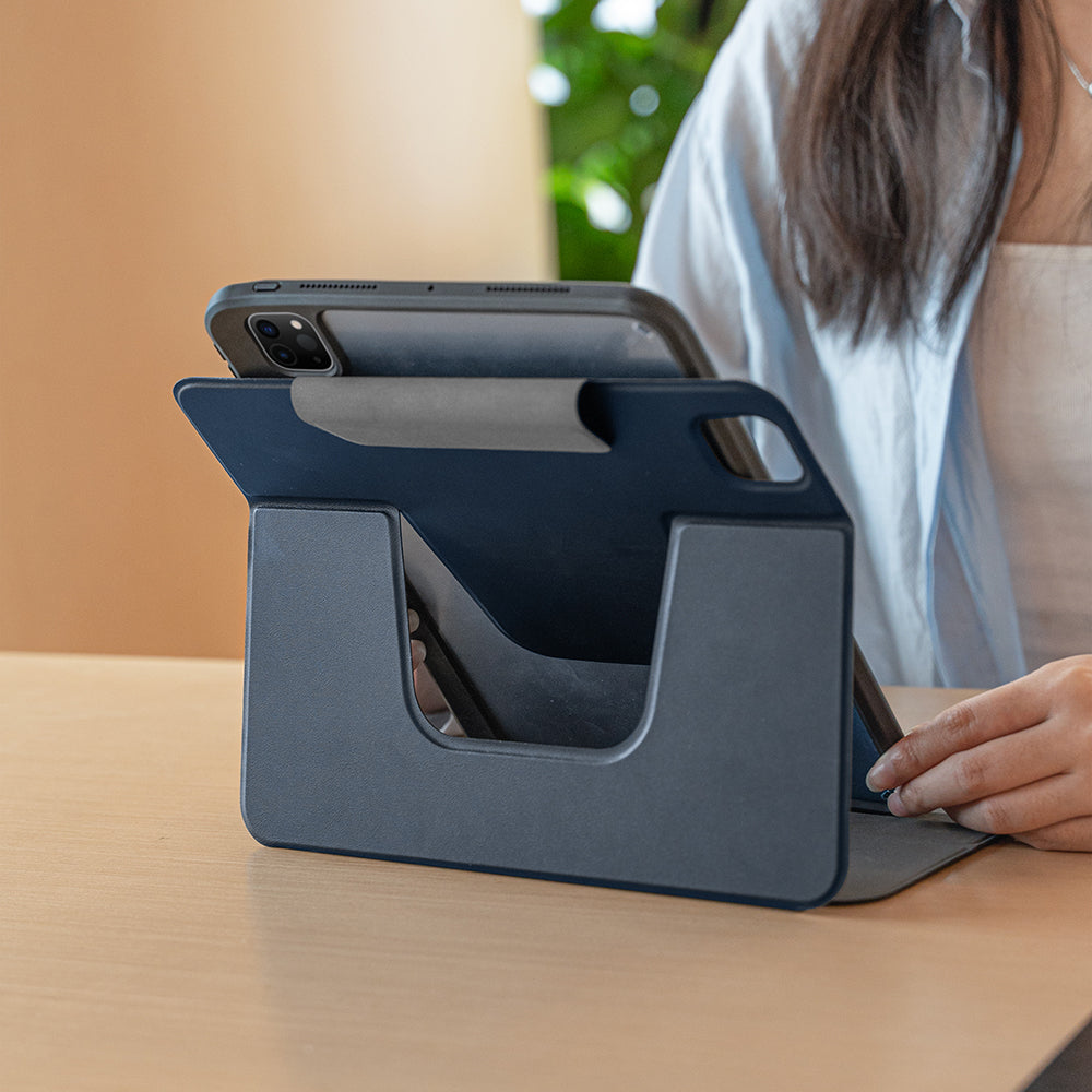 Apple iPad Pro 11 2025 M5 Raptic Spin Detachable Folio PU Ayrılabilir Kalem Bölmeli Standlı Kılıf Lacivert