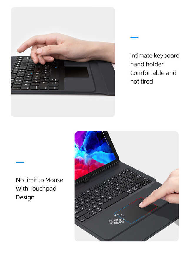 Apple iPad Pro 12.9 2018 (3.Nesil) Benks Multifunctional Kablosuz Klavyeli Kılıf Siyah