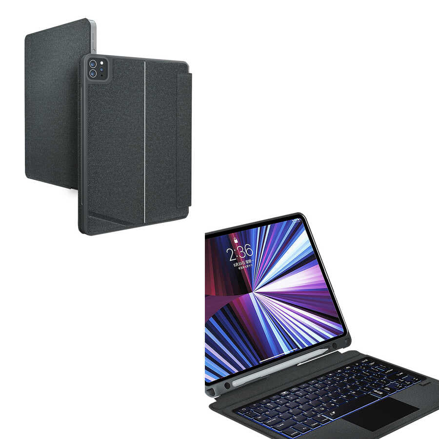 Apple iPad Pro 12.9 2020 (4.Nesil) Wiwu Mag Touch Klavyeli Standlı Kılıf Siyah