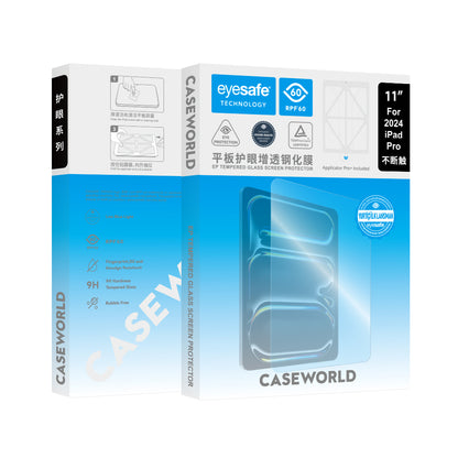 Apple iPad Pro 13 2024 CaseWorld Eyesafe Mavi Işık Teknolojili Temperli Cam Ekran Koruyucu + Uygulama Aparatı Şeffaf