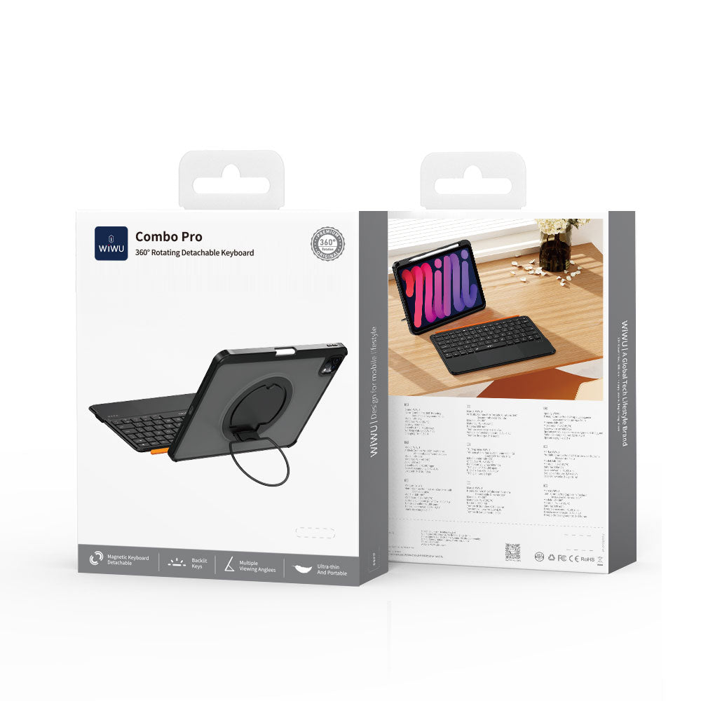 Apple iPad Pro 13 2024 Wiwu MK-007 Combo Pro Kalem Bölmeli Klavyeli Standlı Kılıf Siyah