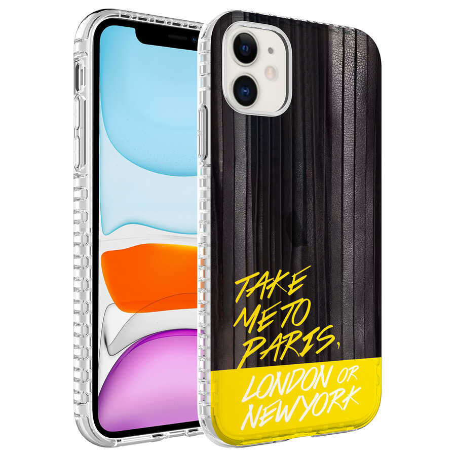 Apple iPhone 11 Kılıf Airbag Kenarlı Renkli Desenli Silikon Zore Elegans Kapak