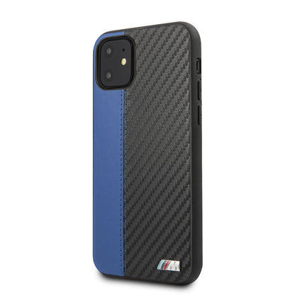 Apple iPhone 11 Kılıf BMW Orjinal Lisanslı PU Deri Karbon Çizgili Dizayn Kapak Mavi