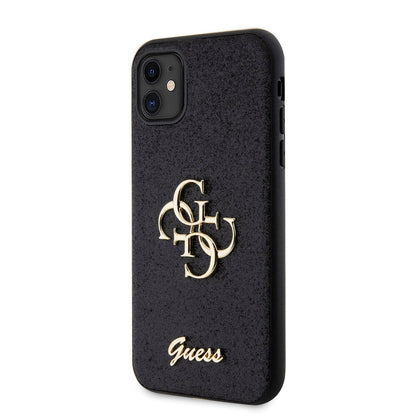 Apple iPhone 11 Kılıf Guess Orjinal Lisanslı 4G Büyük Metal Logolu Glitter Kapak Pembe