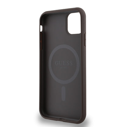 Apple iPhone 11 Kılıf Guess Orjinal Lisanslı M-safe Şarj Özellikli Small 4G Classic Kapak Siyah