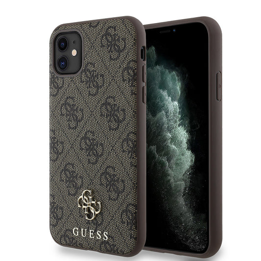 Apple iPhone 11 Kılıf Guess Orjinal Lisanslı M-safe Şarj Özellikli Small 4G Classic Kapak Kahverengi