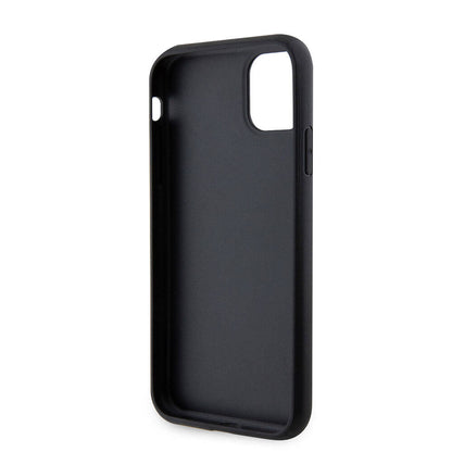 Apple iPhone 11 Kılıf Guess Orjinal Lisanslı PU Deri Taşlı Üçgen Logo 4G Desenli Kapak Siyah