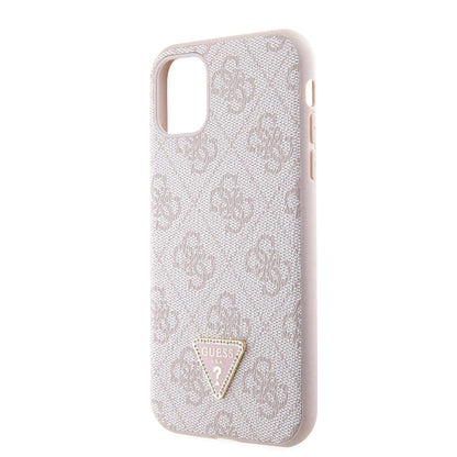 Apple iPhone 11 Kılıf Guess Orjinal Lisanslı PU Deri Taşlı Üçgen Logo 4G Desenli Kapak Siyah