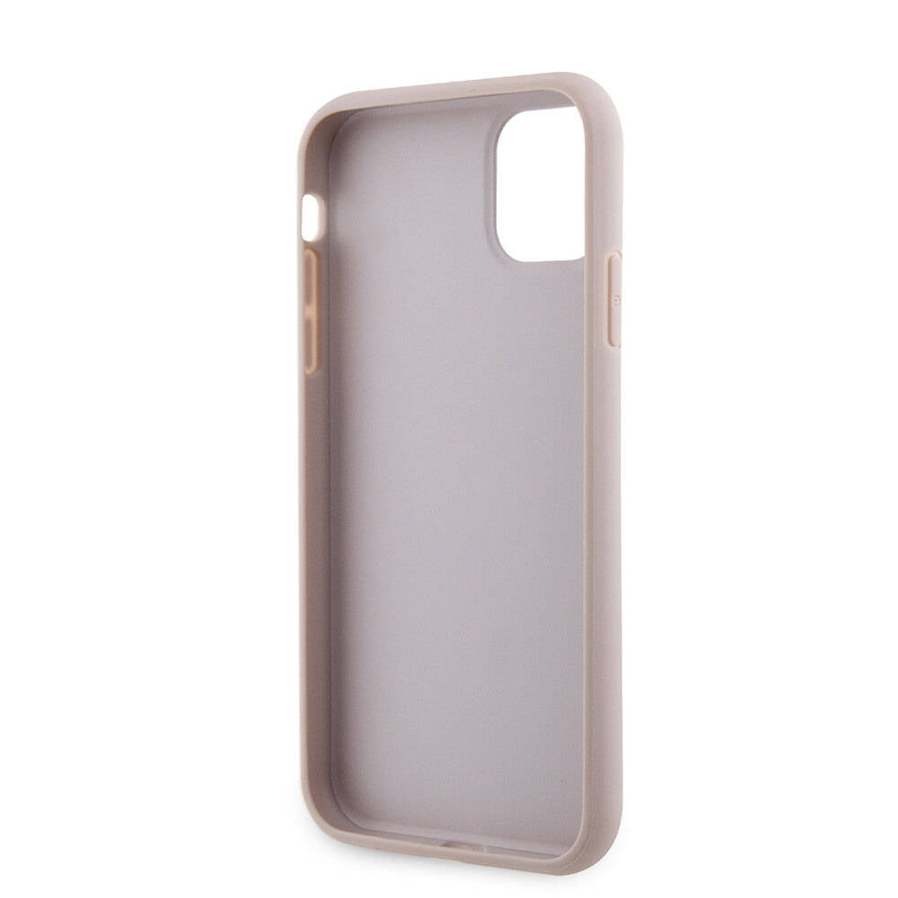 Apple iPhone 11 Kılıf Guess Orjinal Lisanslı PU Deri Taşlı Üçgen Logo 4G Desenli Kapak Pembe