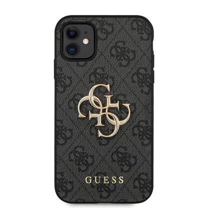 Apple iPhone 11 Kılıf Guess PU Deri Büyük Metal Logo Dizaynlı Kapak Kahverengi