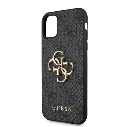 Apple iPhone 11 Kılıf Guess PU Deri Büyük Metal Logo Dizaynlı Kapak Kahverengi