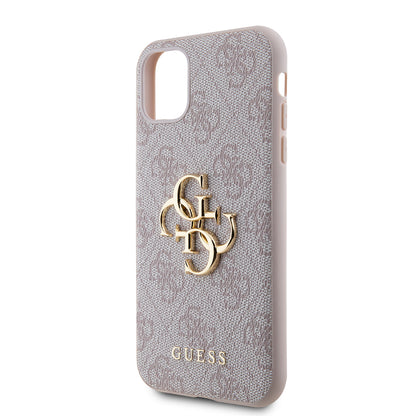 Apple iPhone 11 Kılıf Guess PU Deri Büyük Metal Logo Dizaynlı Kapak Gri