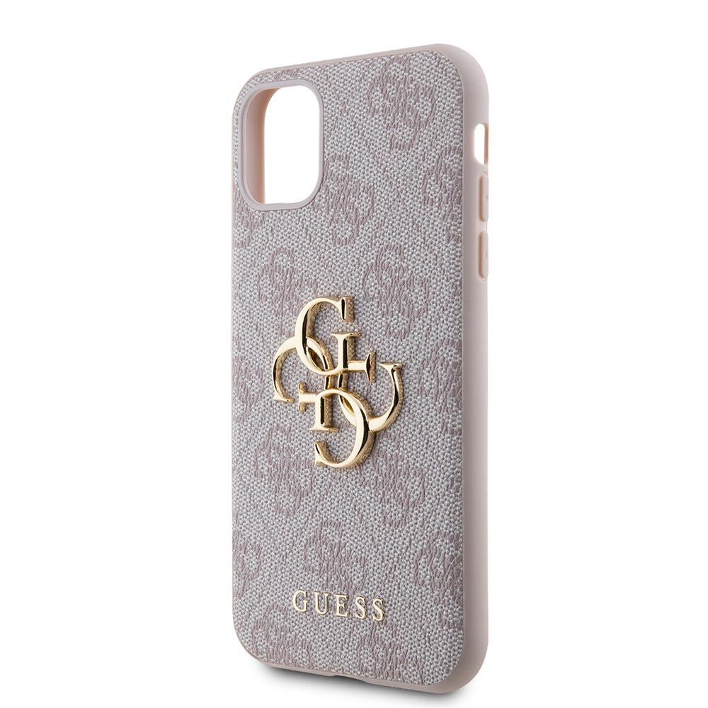 Apple iPhone 11 Kılıf Guess PU Deri Büyük Metal Logo Dizaynlı Kapak Pembe