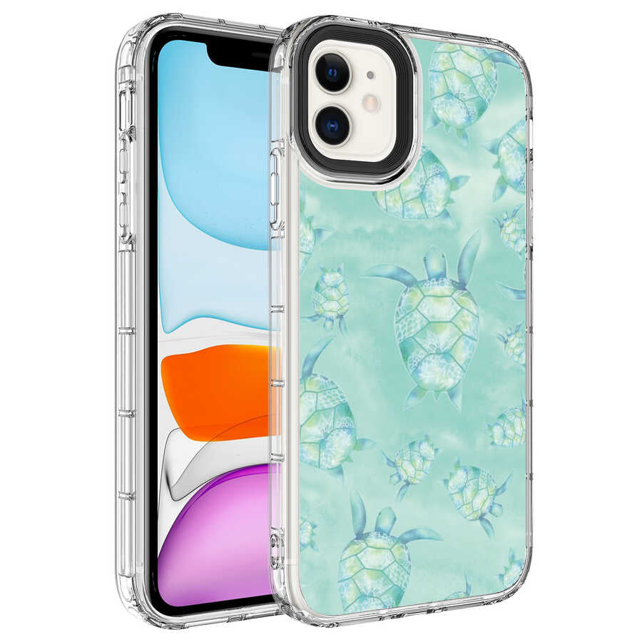 Apple iPhone 11 Kılıf Kamera Korumalı Renkli Desenli Sert Silikon Zore Korn Kapak