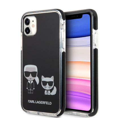 Apple iPhone 11 Kılıf Karl Lagerfeld Kenarları Siyah Silikon K&C Dizayn Kapak Siyah