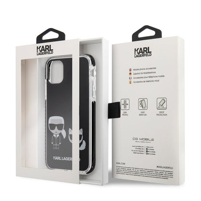 Apple iPhone 11 Kılıf Karl Lagerfeld Kenarları Siyah Silikon K&C Dizayn Kapak Siyah