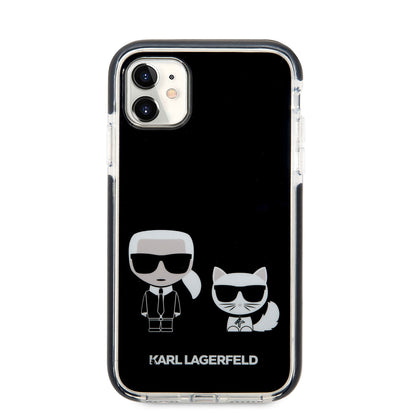 Apple iPhone 11 Kılıf Karl Lagerfeld Kenarları Siyah Silikon K&C Dizayn Kapak Siyah
