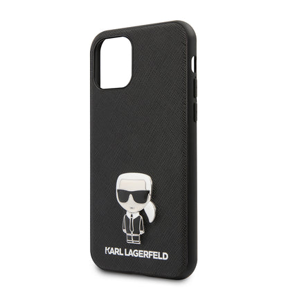 Apple iPhone 11 Kılıf Karl Lagerfeld PU Suni Deri Karl Dizayn Kapak Siyah