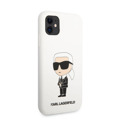 Apple iPhone 11 Kılıf Karl Lagerfeld Silikon Karl Dizayn Kapak Beyaz