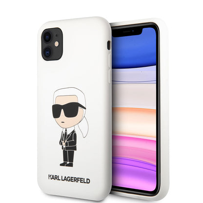 Apple iPhone 11 Kılıf Karl Lagerfeld Silikon Karl Dizayn Kapak Beyaz