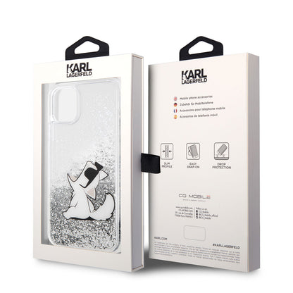 Apple iPhone 11 Kılıf Karl Lagerfeld Sıvılı Simli Choupette Fun Dizayn Kapak Gümüş
