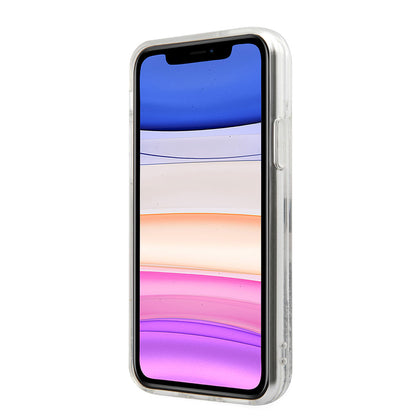 Apple iPhone 11 Kılıf Karl Lagerfeld Sıvılı Simli Choupette Fun Dizayn Kapak Gümüş